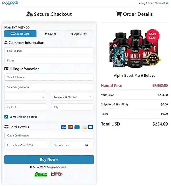 Alpha Boost Pro Order Page